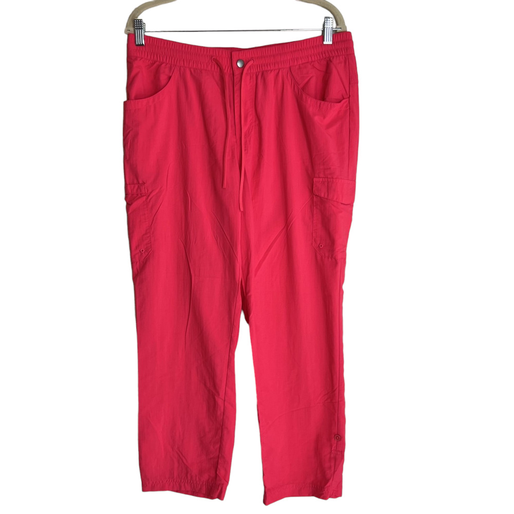 Columbia Womens Nylon Activewear Pants Large Coral Pink Zip Up Roll Tab Hem